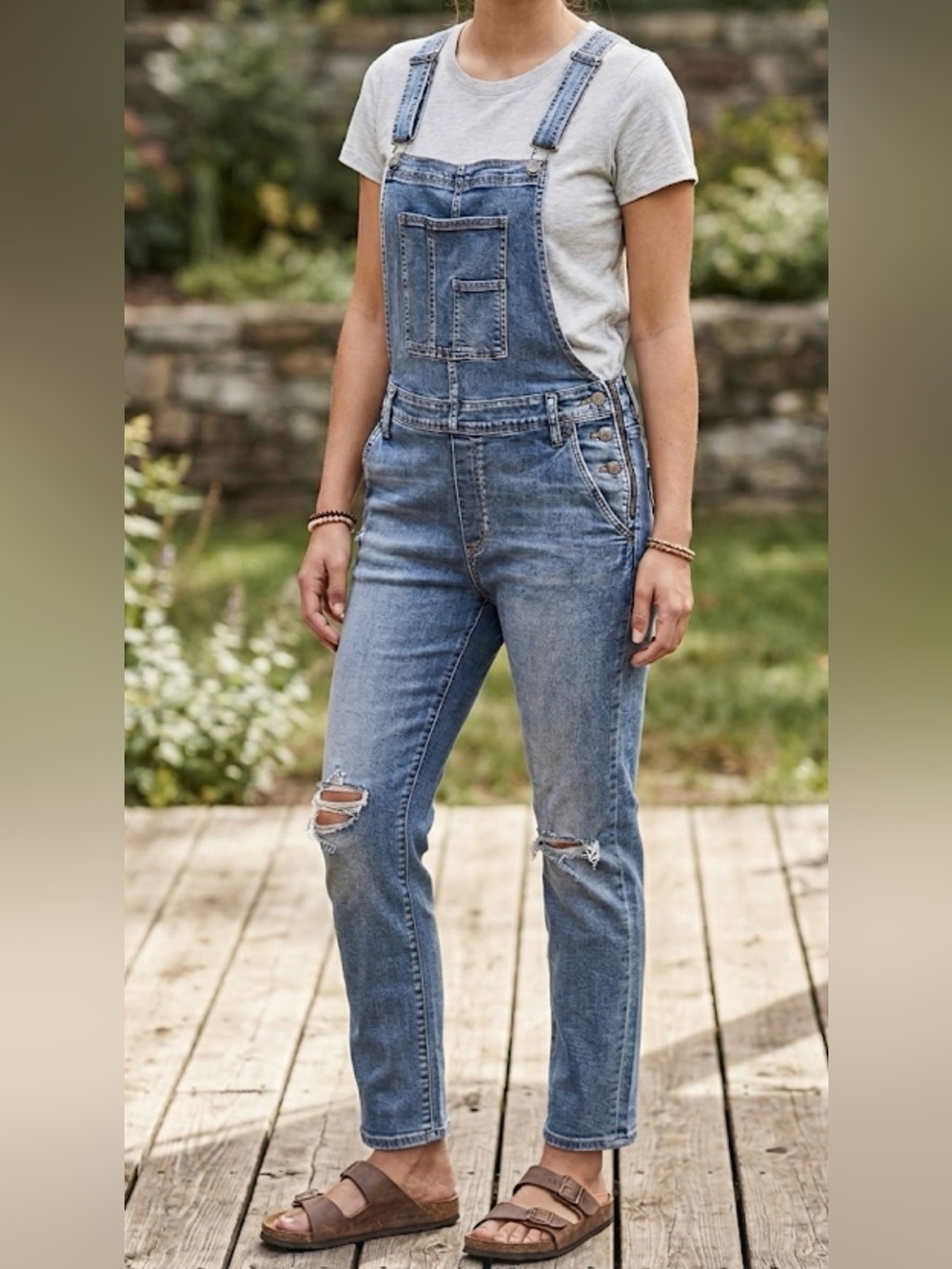 Silver Jeans Co Distressed Denim Overalls Medium Wash Size L/L28